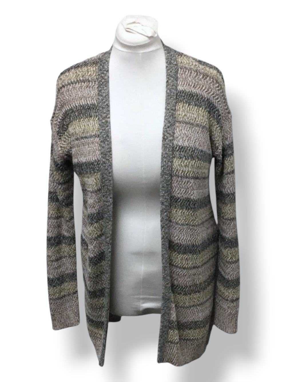 Lane Bryant Women’s Plus Open Front Longline Striped Cardigan Tan 14/16